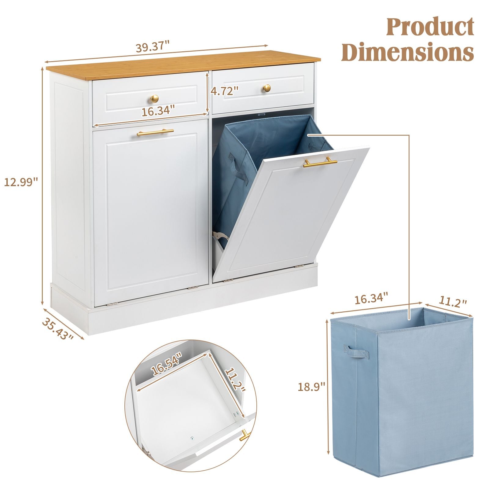 Ktaxon Large Trash Can Cabinet Tilt Out, 10 Gallon Kitchen Island with Hidden Storage, Dog Food Storage, Garbage Hamper Pet Proof, White EasyOptionXY LLC