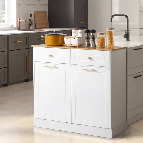 Ktaxon Large Trash Can Cabinet Tilt Out, 10 Gallon Kitchen Island with Hidden Storage, Dog Food Storage, Garbage Hamper Pet Proof, White EasyOptionXY LLC