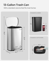 SONGMICS 13.2 Gallon Kitchen Trash, Garbage Can, Pedal Rubbish Bin, Stainless Steel, Silver EasyOptionXY LLC