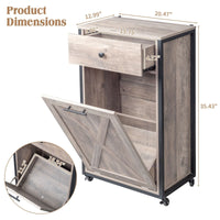 Ktaxon Trash Can Cabinet Tilt Out with Wheels, 10 Gallon Kitchen Island with Hidden Storage, Dog Food Storage, Garbage Hamper Pet Proof, Rustic Grey EasyOptionXY LLC