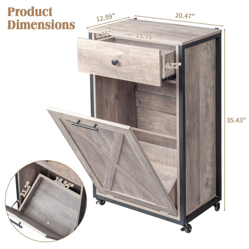 Ktaxon Trash Can Cabinet Tilt Out with Wheels, 10 Gallon Kitchen Island with Hidden Storage, Dog Food Storage, Garbage Hamper Pet Proof, Rustic Grey EasyOptionXY LLC