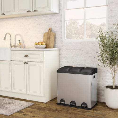 Step N' Sort 3-Compartment Stainless Steel Kitchen Trash and Recycling Bin, 16 gal EasyOptionXY LLC