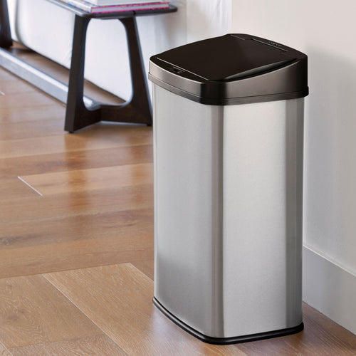 Ninestars Motion Sensor Trashcan Combo- 13.2 Ga + 4 Ga, Stainless Steel w/ Black Lid EasyOptionXY LLC