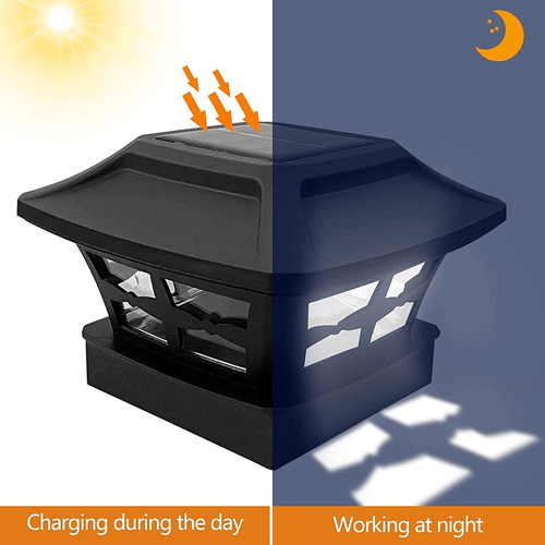 Solar Post Cap Lights 4 Pack, 4x4 Outdoor Solar Powered Post Cap Lights, Waterproof LED Fence Lights for Garden Yard Deck Patio Decoration, Black EasyOptionXY LLC