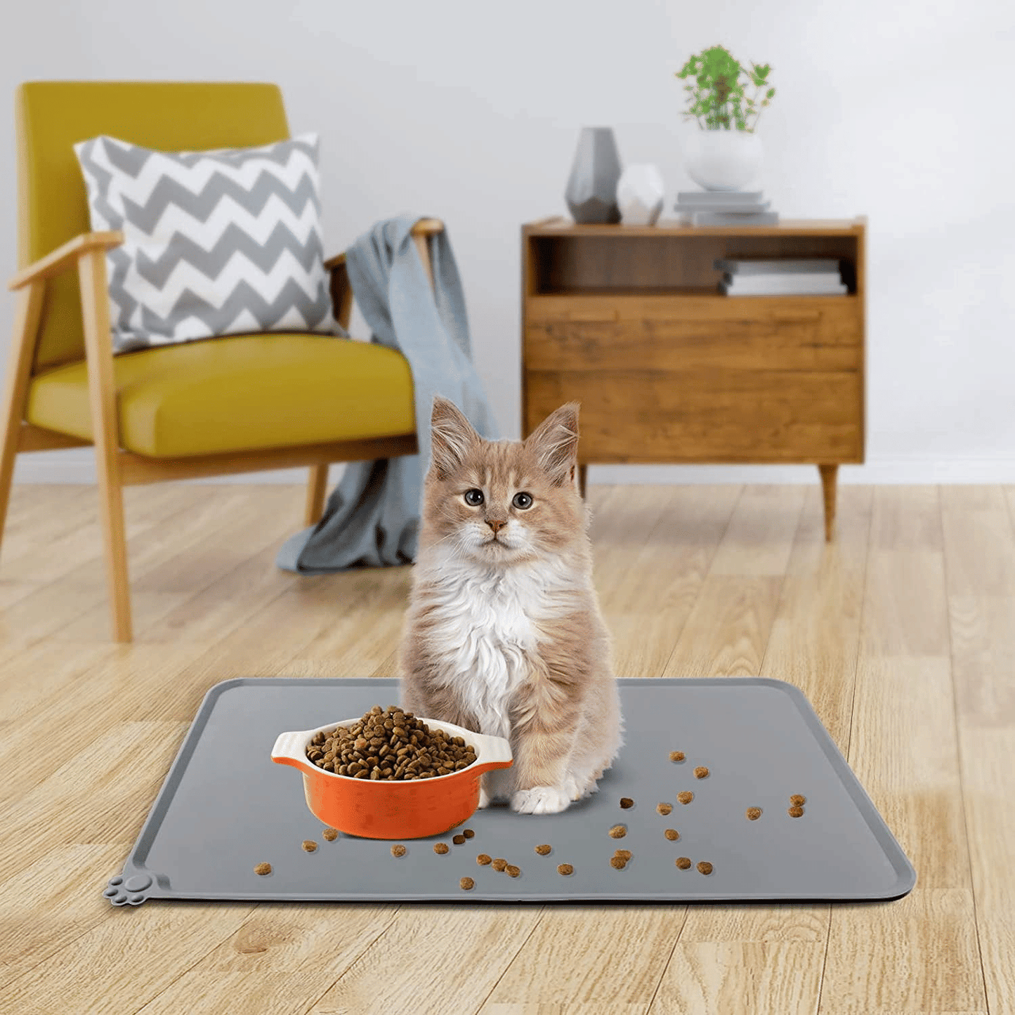 Silicone Dog Cat Bowl Mat, Non-Stick Dog Food Mat, Waterproof Pet Feeding Mat, Gray EasyOptionXY LLC