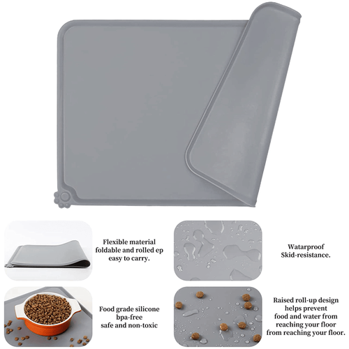 Silicone Dog Cat Bowl Mat, Non-Stick Dog Food Mat, Waterproof Pet Feeding Mat, Gray EasyOptionXY LLC