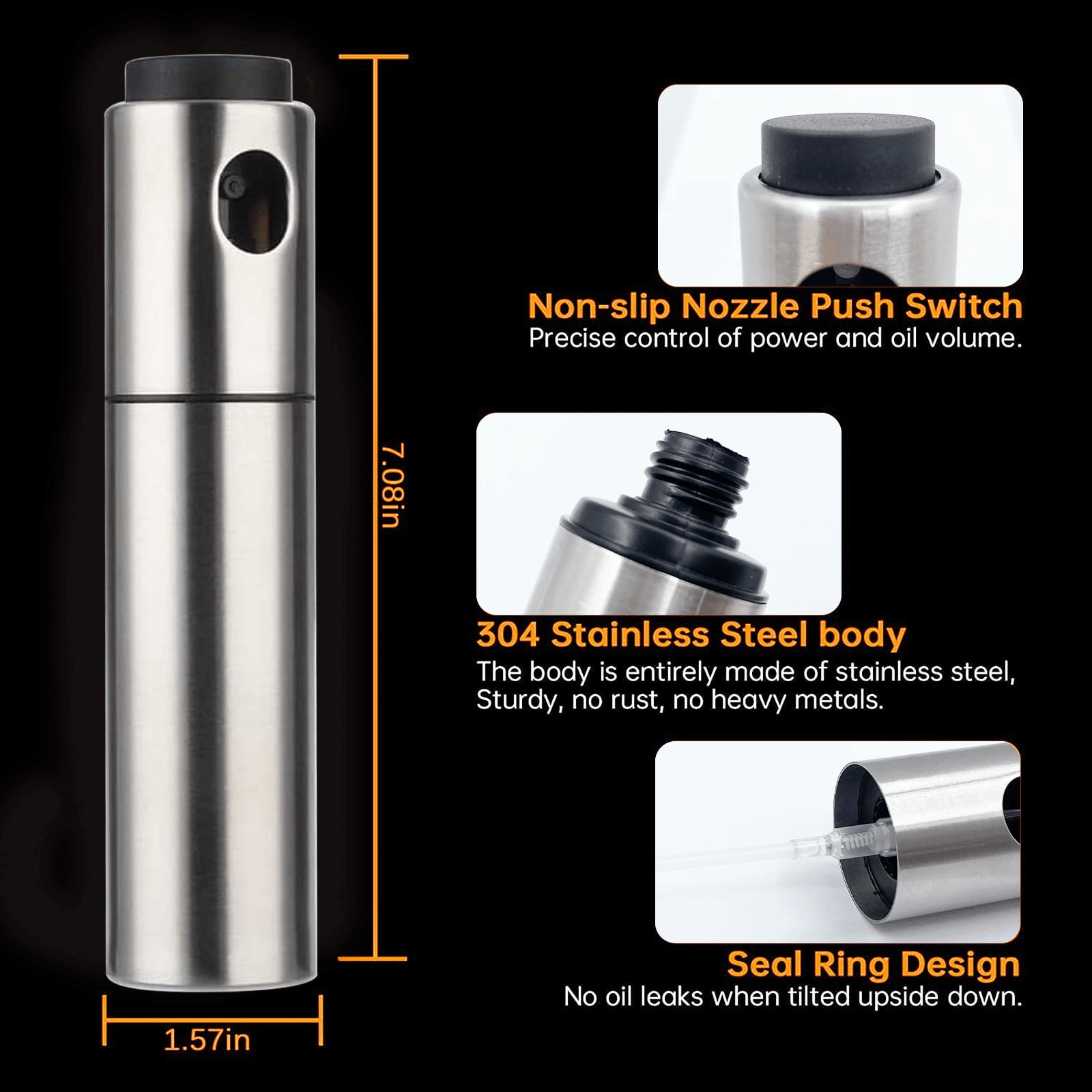 Oil Sprayer for Cooking, 100ml Stainless Steel Oil Spray Bottle, Durable Oil Sprayer Mister Kitchen Gadgets for Baking, Air Fryer, BBQ (Silver, 1 Pack) EasyOptionXY LLC