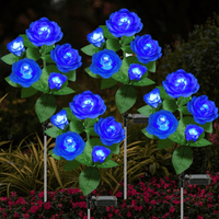 4 Pack Solar Solar Rose Flower Lights, Outdoor Solar Garden Stake Lights, Waterproof LED Solar Landscape Lights with 5 Rose Flowers for Pathway Patio Yard Decorations, Blue EasyOptionXY LLC