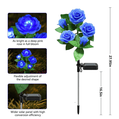 4 Pack Solar Solar Rose Flower Lights, Outdoor Solar Garden Stake Lights, Waterproof LED Solar Landscape Lights with 5 Rose Flowers for Pathway Patio Yard Decorations, Blue EasyOptionXY LLC