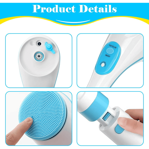 Electric Body Brush Shower, USB Rechargeable Back Body Brush with Long Handle, 5 in 1 Bath Shower Scrubber for Body Exfoliation and Massage Cleansing Set, Blue EasyOptionXY LLC