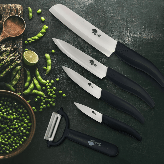 Rust Proof Ceramic Knife with Cover for Home Kitchen, 5 Piece Professional Knife Set with Chef Knife, Utility Knife, Paring Knife and Fruit Knife (Black) EasyOptionXY LLC