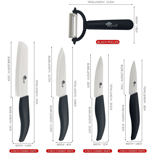 Rust Proof Ceramic Knife with Cover for Home Kitchen, 5 Piece Professional Knife Set with Chef Knife, Utility Knife, Paring Knife and Fruit Knife (Black) EasyOptionXY LLC