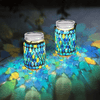 2 Pack Mosaic Solar Lantern Lights, Outdoor Solar Hanging Lights, Waterproof Mosaic Glass Lights Table Lamps for Patio Garden Yard Pathway Decoration (Blue) EasyOptionXY LLC