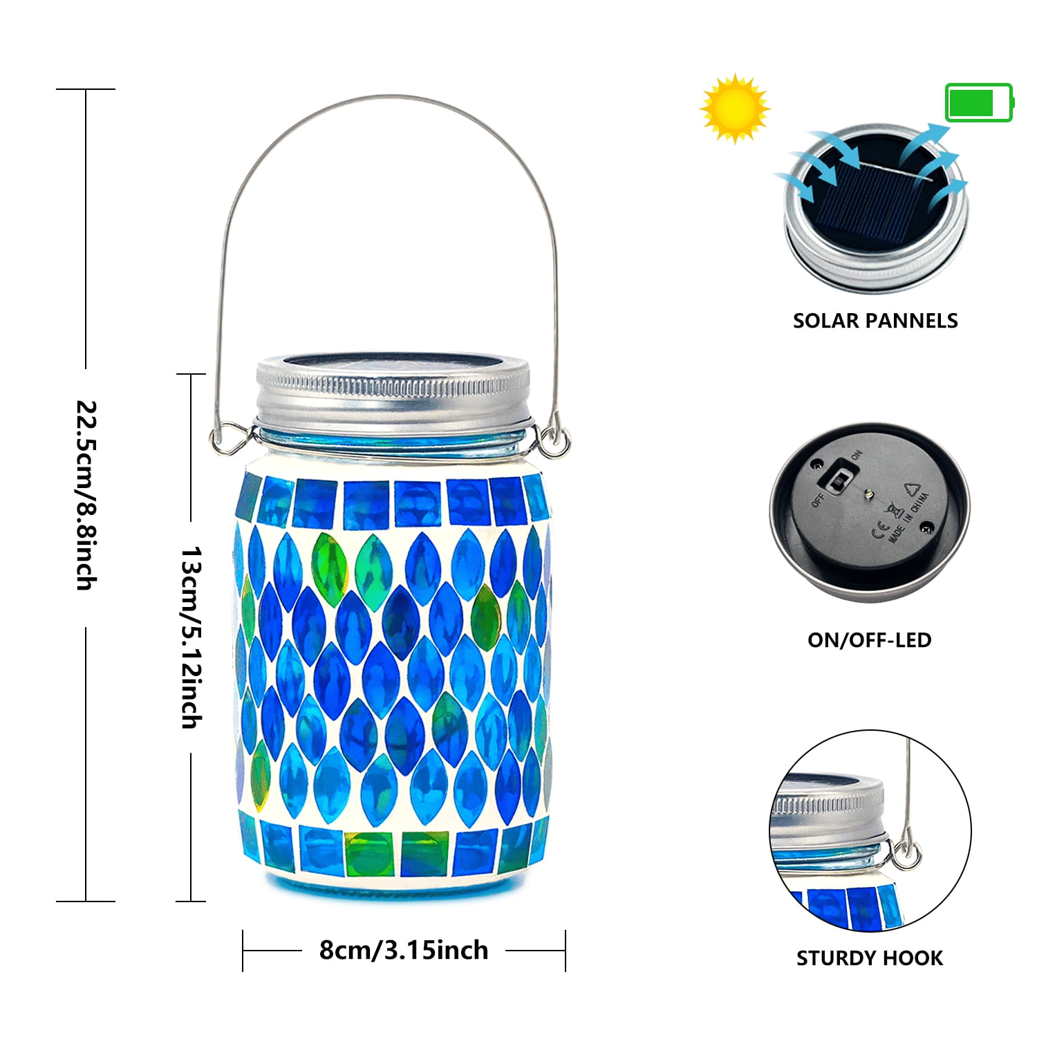 2 Pack Mosaic Solar Lantern Lights, Outdoor Solar Hanging Lights, Waterproof Mosaic Glass Lights Table Lamps for Patio Garden Yard Pathway Decoration (Blue) EasyOptionXY LLC