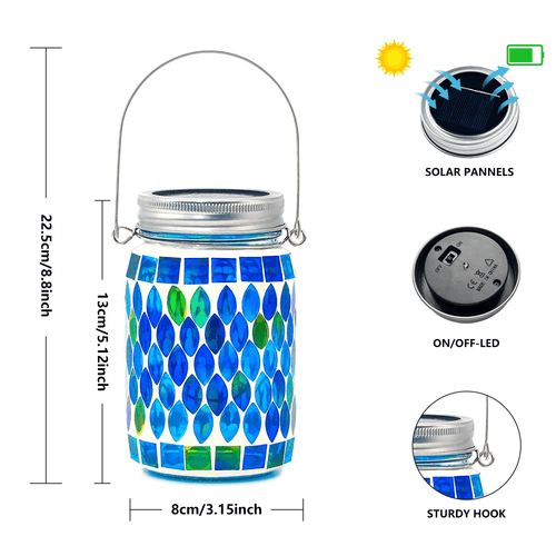 2 Pack Mosaic Solar Lantern Lights, Outdoor Solar Hanging Lights, Waterproof Mosaic Glass Lights Table Lamps for Patio Garden Yard Pathway Decoration (Blue) EasyOptionXY LLC