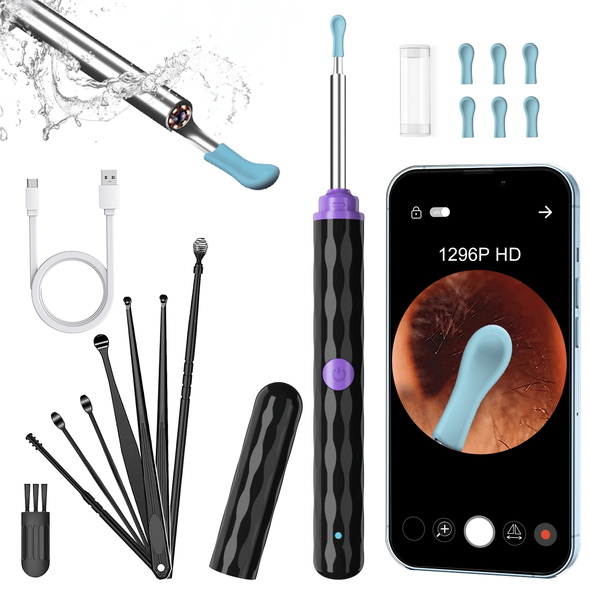 KEKOY Otoscope Ear Camera, Earwax Removal Kit with 8 Pcs Ear Set, Ear Cleaning Kit with 6 Ear Pick, Ear Cleaner Otoscope with Light, Ear Camera for iPhone, iPad, Android Phones, Purple EasyOptionXY LLC