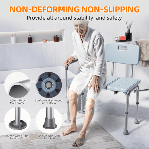 KEKOY Shower Transfer Bench for Bathtub 500LBs, FSA/HSA Eligible Tub Shower Chair Seat, Height Adjustable Shower Stool for Elderly, Disabled, Blue EasyOptionXY LLC