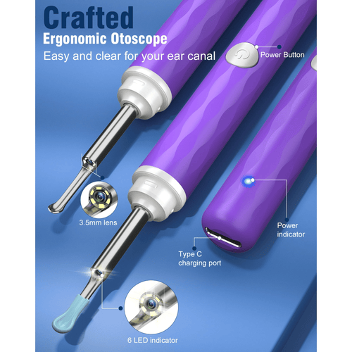KEKOY Ear Cleaner with Camera, Wireless Otoscope Ear Camera and Wax Remover with 14 Pieces Accessories, 1296P Ear Wax Removal Kit with Light, Ear Camera for iPhone, iPad, Android Phones, Purple EasyOptionXY LLC