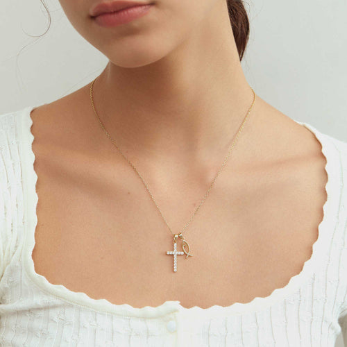 We Will be With You Cross Ichthys Necklace vanimy