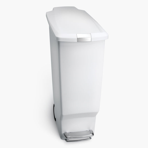 simplehuman 40 Liter / 10.6 Gallon Slim Kitchen Step Trash Can With Secure Slide Lock, White Plastic EasyOptionXY LLC