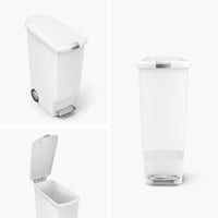 simplehuman 40 Liter / 10.6 Gallon Slim Kitchen Step Trash Can With Secure Slide Lock, White Plastic EasyOptionXY LLC