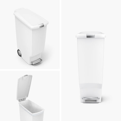 simplehuman 40 Liter / 10.6 Gallon Slim Kitchen Step Trash Can With Secure Slide Lock, White Plastic EasyOptionXY LLC