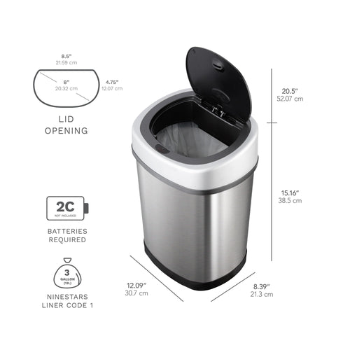 Nine Stars 3.2 Gallon / 12 Liter Motion Sensor Oval Trash Can, Fingerprint-Resistant Stainless Steel EasyOptionXY LLC