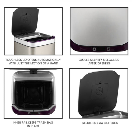 Hanover 10 Liter - 2.6 Gallon Trash Can for Home and Kitchen | Fingerprint Smudge Resistant | Soft Close | Sensor Lid | Carbon Odor Control | Stainless Steel EasyOptionXY LLC