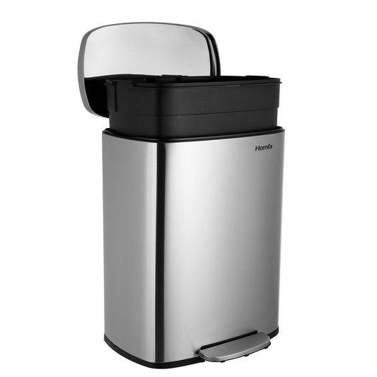 Homfa Kitchen Trash Can, 13 Gallon (50L) Garbage Can Fingerprint Proof with Removable Inner Bucket And Hinged Lids, Pedal Soft Close Removablet, Sliver Finish