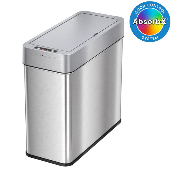 iTouchless 4 Gallon Slim Sensor Trash Can with AbsorbX Odor Control System, Lid Opens Left, 15 Liter Stainless Steel Automatic Wastebasket, Space-Saving Bin for Bathroom, Kitchen, Office, Hotel EasyOptionXY LLC