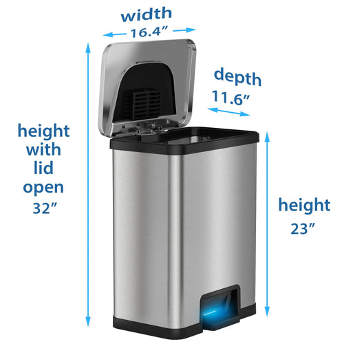 iTouchless AutoStep 13 Gallon Stainless Steel Automatic Step Trash Can with Odor Control System EasyOptionXY LLC