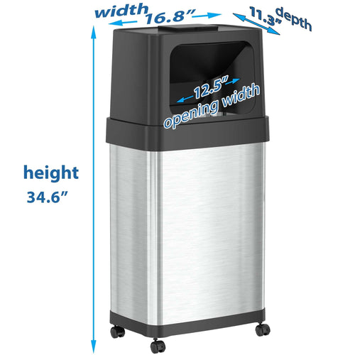 iTouchless 18 Gallon Dual Push Open Stainless Steel Trash Can with Odor Filter and Wheels EasyOptionXY LLC