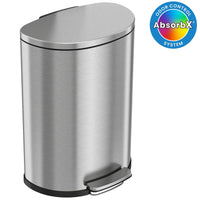 iTouchless SoftStep 13.2 Gallon Semi-Round Stainless Steel Step Trash Can with Odor Control System, 50 Liter Pedal Garbage Bin for Kitchen, Office, Home - Silent and Gentle Open and Close EasyOptionXY LLC
