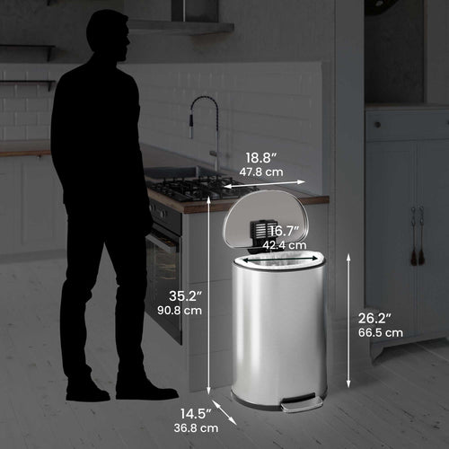 iTouchless SoftStep 13.2 Gallon Semi-Round Stainless Steel Step Trash Can with Odor Control System, 50 Liter Pedal Garbage Bin for Kitchen, Office, Home - Silent and Gentle Open and Close EasyOptionXY LLC