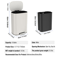 Miniyam 13 Gallon Stainless Steel Foot Pedal Large Trash Can with Soft Close Quiet Lid, Oval Garbage Can for Kitchen, Commercial, Home, Office, White EasyOptionXY LLC