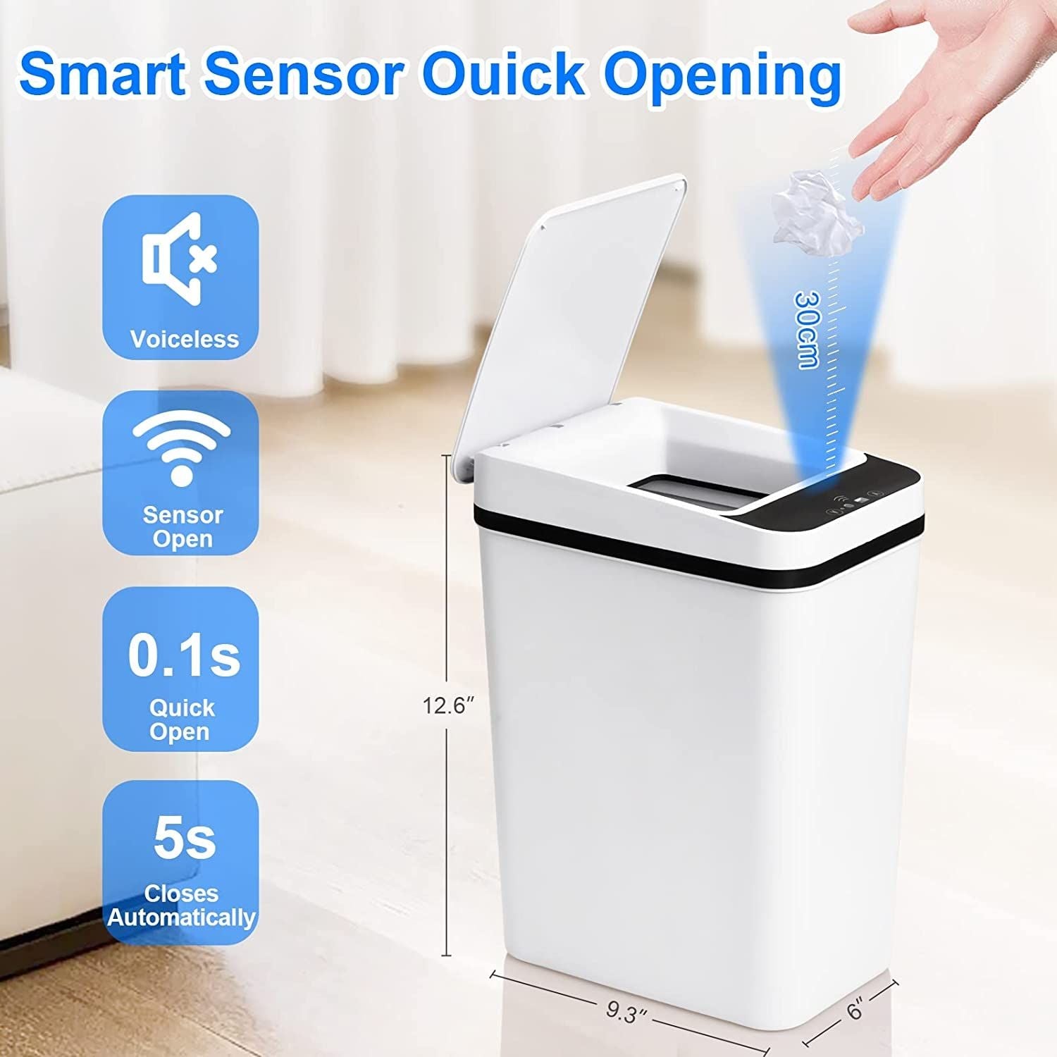 2.5 Gallon Bathroom Trash Can, Trash Cans for Kitchen, Plastic Trash Can with Lid, Smart Touchless EasyOptionXY LLC