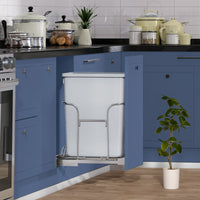 Dextrus 32 Quart Pull-Out Trash Can Recycling Bin with Lid for 14.2" W x 22" D x 24.8" H Minimum Cabinets, Sliding Under Mount Kitchen Waste Garbage Container with Soft-Close Slides, Gray EasyOptionXY LLC