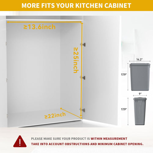 Dextrus 32 Quart Pull-Out Trash Can Recycling Bin with Lid for 14.2" W x 22" D x 24.8" H Minimum Cabinets, Sliding Under Mount Kitchen Waste Garbage Container with Soft-Close Slides, Gray EasyOptionXY LLC