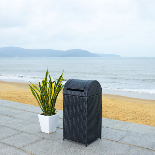 Safavieh Serapis Outdoor Patio Trash Bin - Black EasyOptionXY LLC