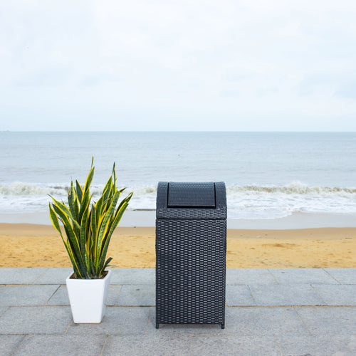Safavieh Serapis Outdoor Patio Trash Bin - Black EasyOptionXY LLC