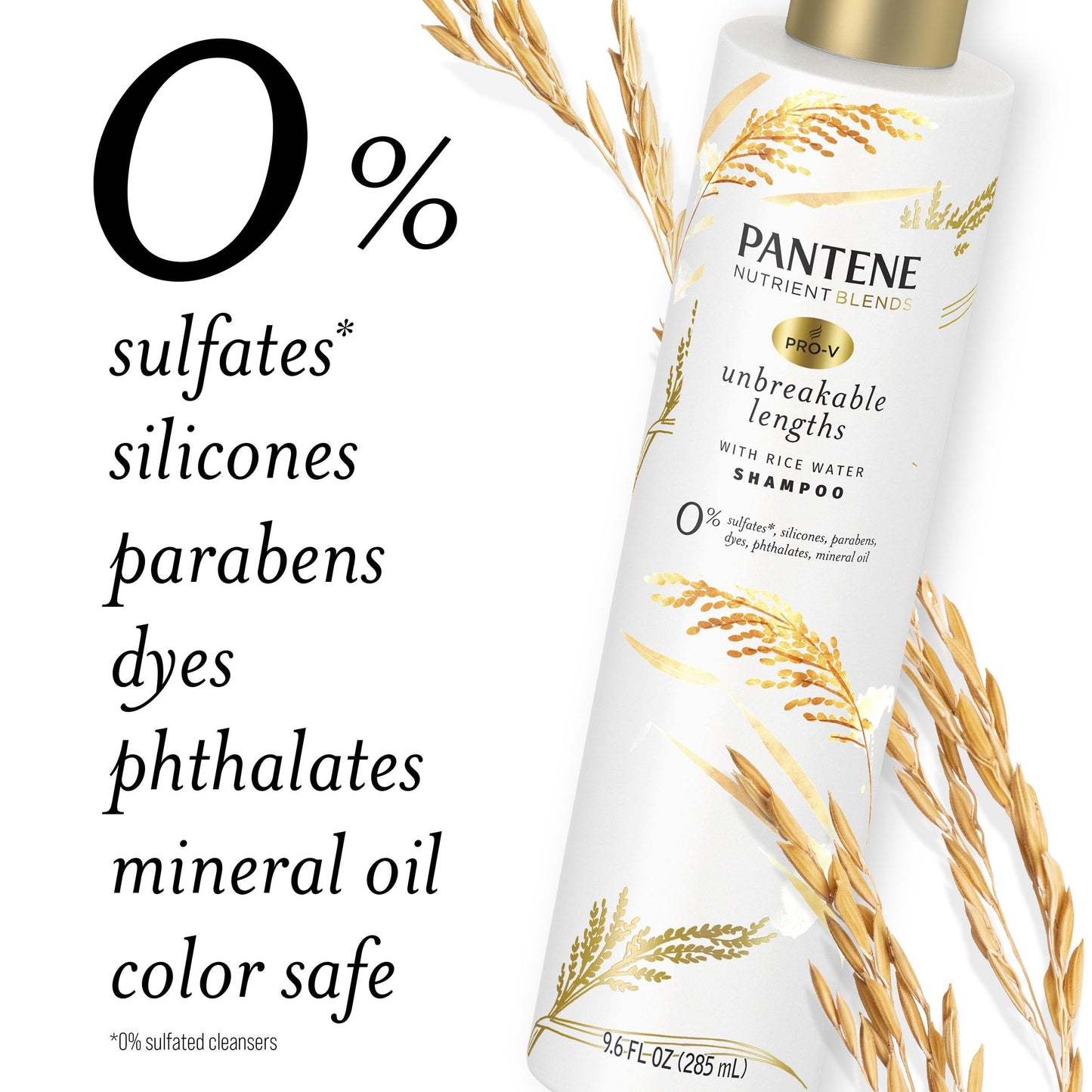 Pantene Sulfate Free Shampoo; Anti Breakag with Rice Water; 9.6 oz