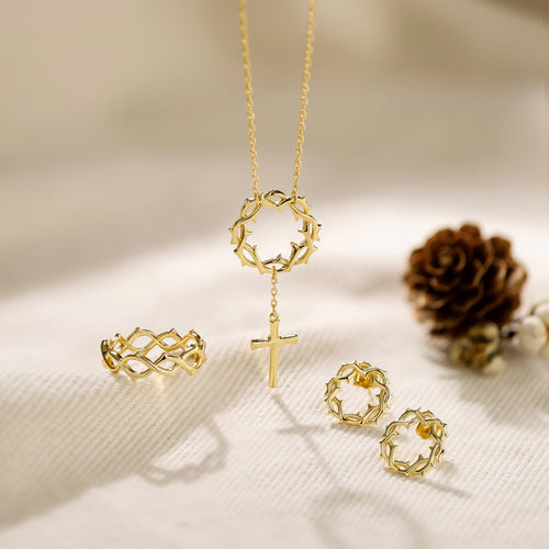 Crown of Thorns Cross Necklace vanimy