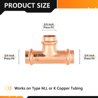 3/4" Press Copper Tee (Lead Free) Plumbingsell