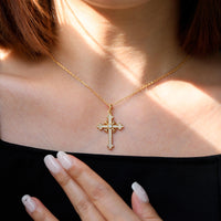 Fleur-de-Lis Radiance Cross Pendant Necklace vanimy