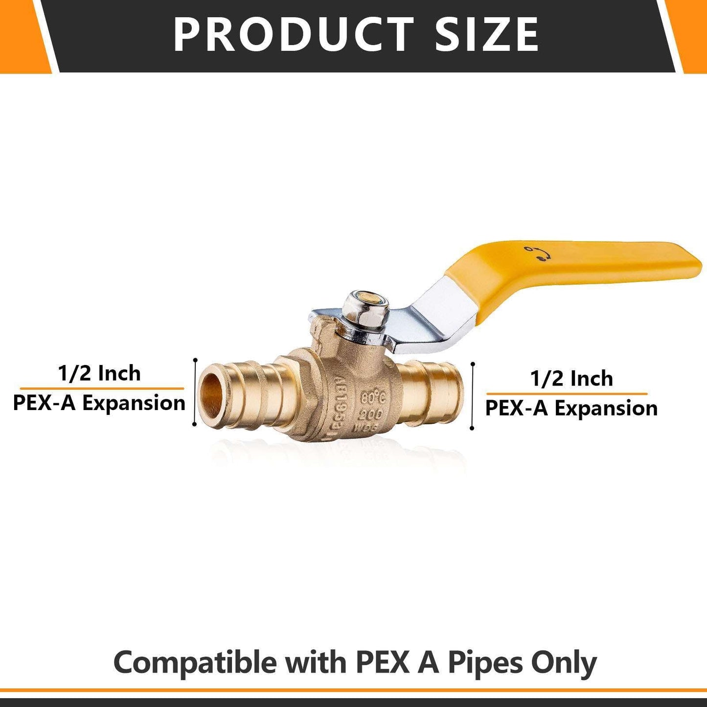 10 Pcs 1/2" PEX Expansion Ball Valve, Yellow (Lead Free)
