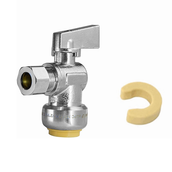 1/2" Push Connect x 3/8" OD Compr. Unigold Push Fit Angle Stop Valve, 1/4 Turn (Lead Free)