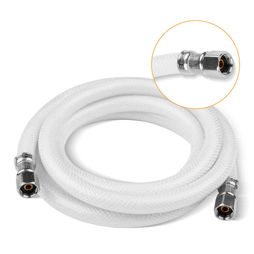 12ft Fridge Ice Maker Water Connector Line, Polyester Reinforced PVC, 1/4" Comp By 1/4" Comp Connection, White