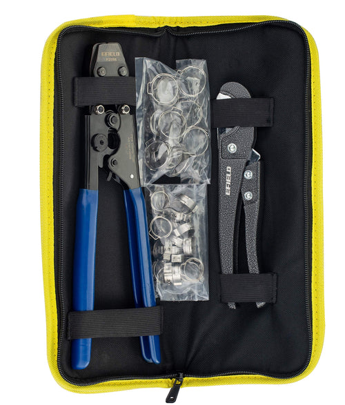 1/2" 2 x100ft, 200ft PEX-B Tubing (Blue & Red), Brass PEX Fittings, Crimping Tool, Cinch Clamps, Cutter, J Clamps (All in One Bundle) Plumbingsell