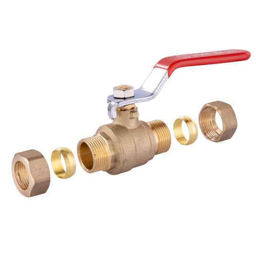 10 Pcs 1/2" Compression Ball Valve, Red (Lead Free) Plumbingsell