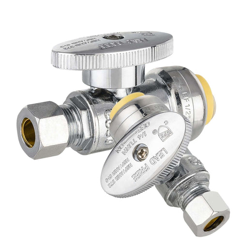 1/2" Push Connect x 1/4" OD Straight Stop Valve, 1/4 Turn (Lead Free)
